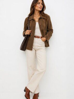 Vintage La Redoute Brown Suede Leather Button Front Jacket M